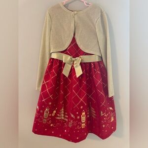 Bonnie Jean Red and Gold Nutcracker Holiday Kids Dress